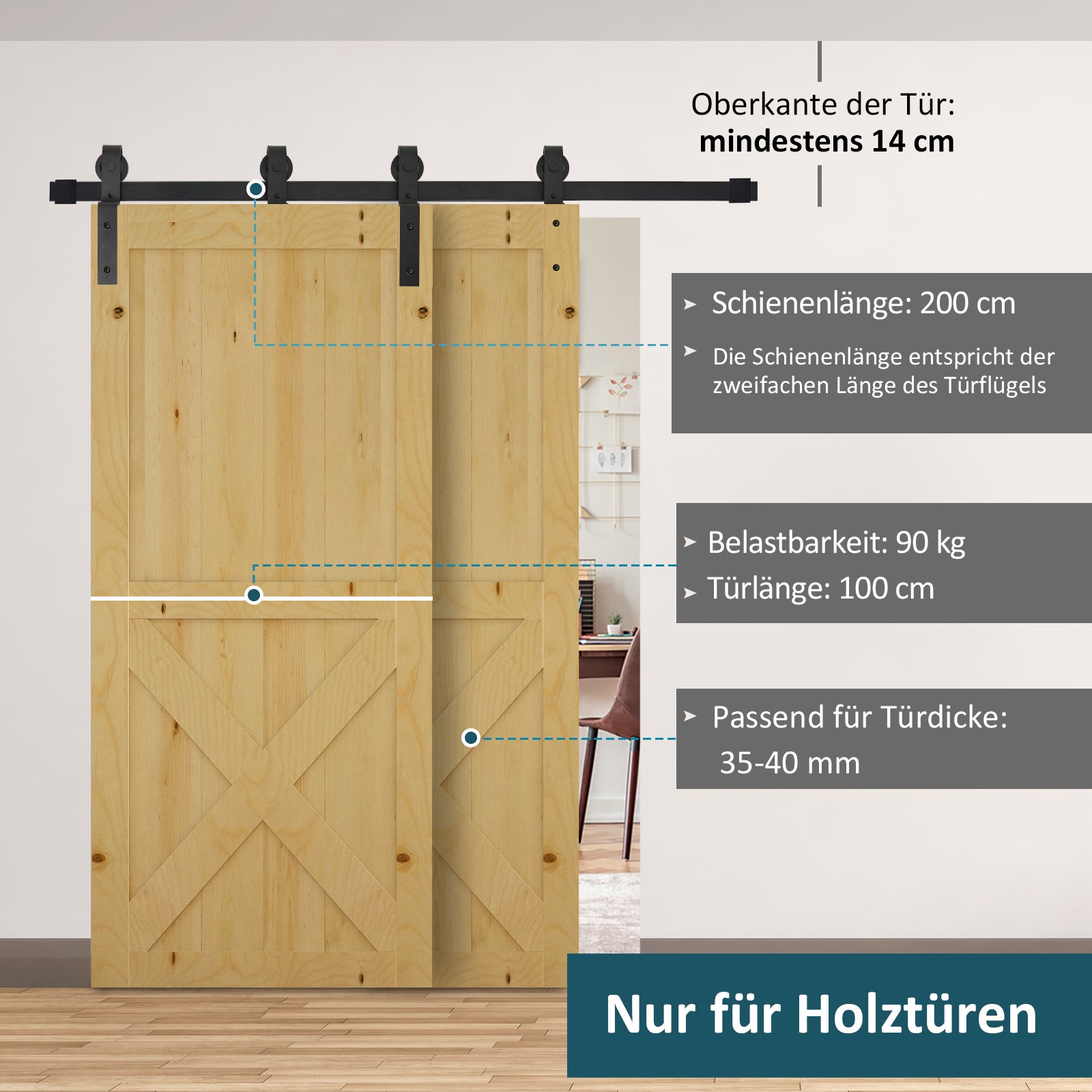 Sliding Door System Sliding Door Hardware for Wooden Sliding Door 9 Accessories Black