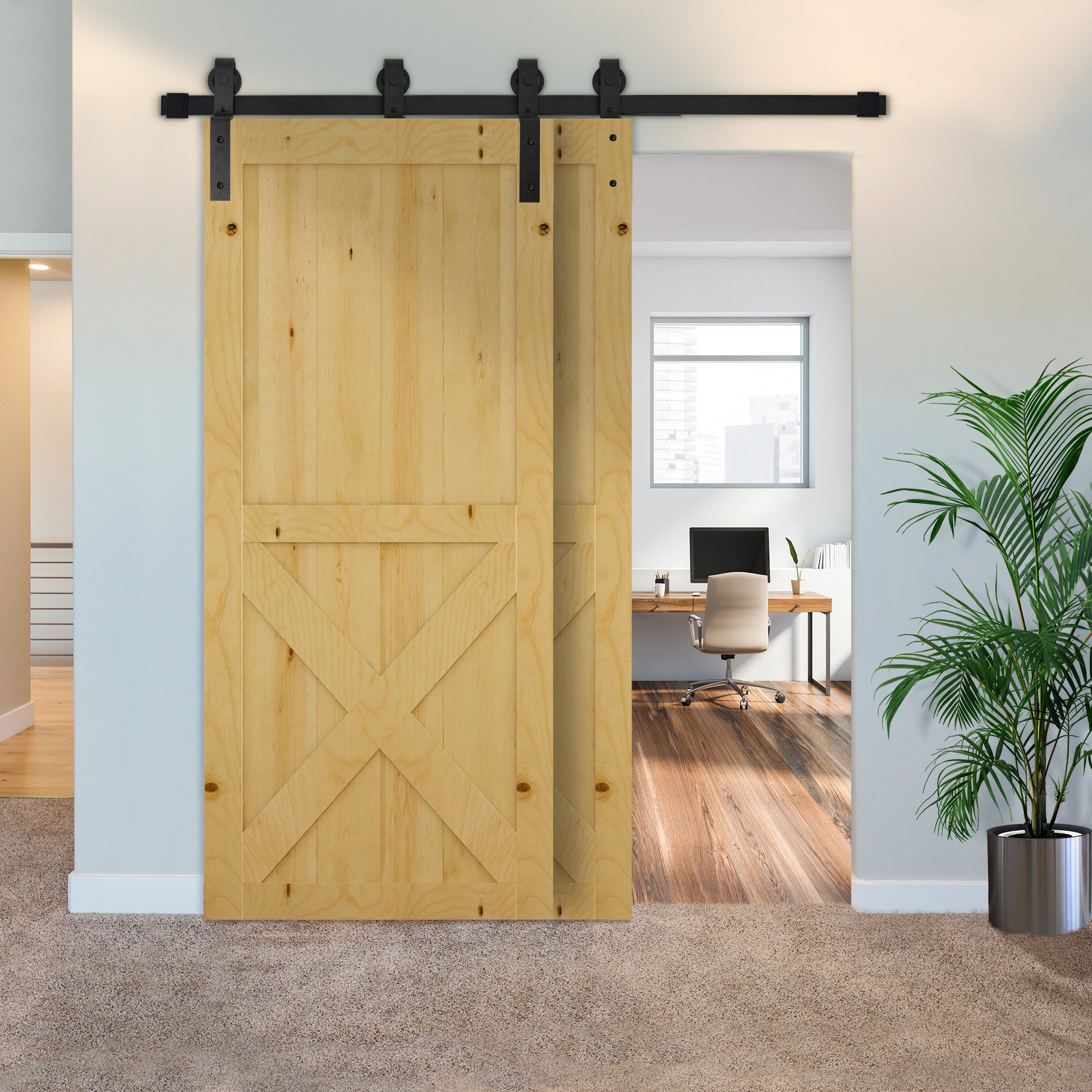 Sliding Door System Sliding Door Hardware for Wooden Sliding Door 9 Accessories Black