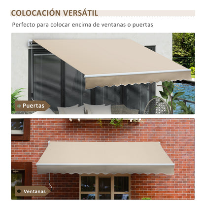 Manual Retractable Awning 350x250 cm Balcony Awning with Waterproof and Anti-UV Metal Crank Outdoor Roll-up Awning for Garden Terrace Windows Cream