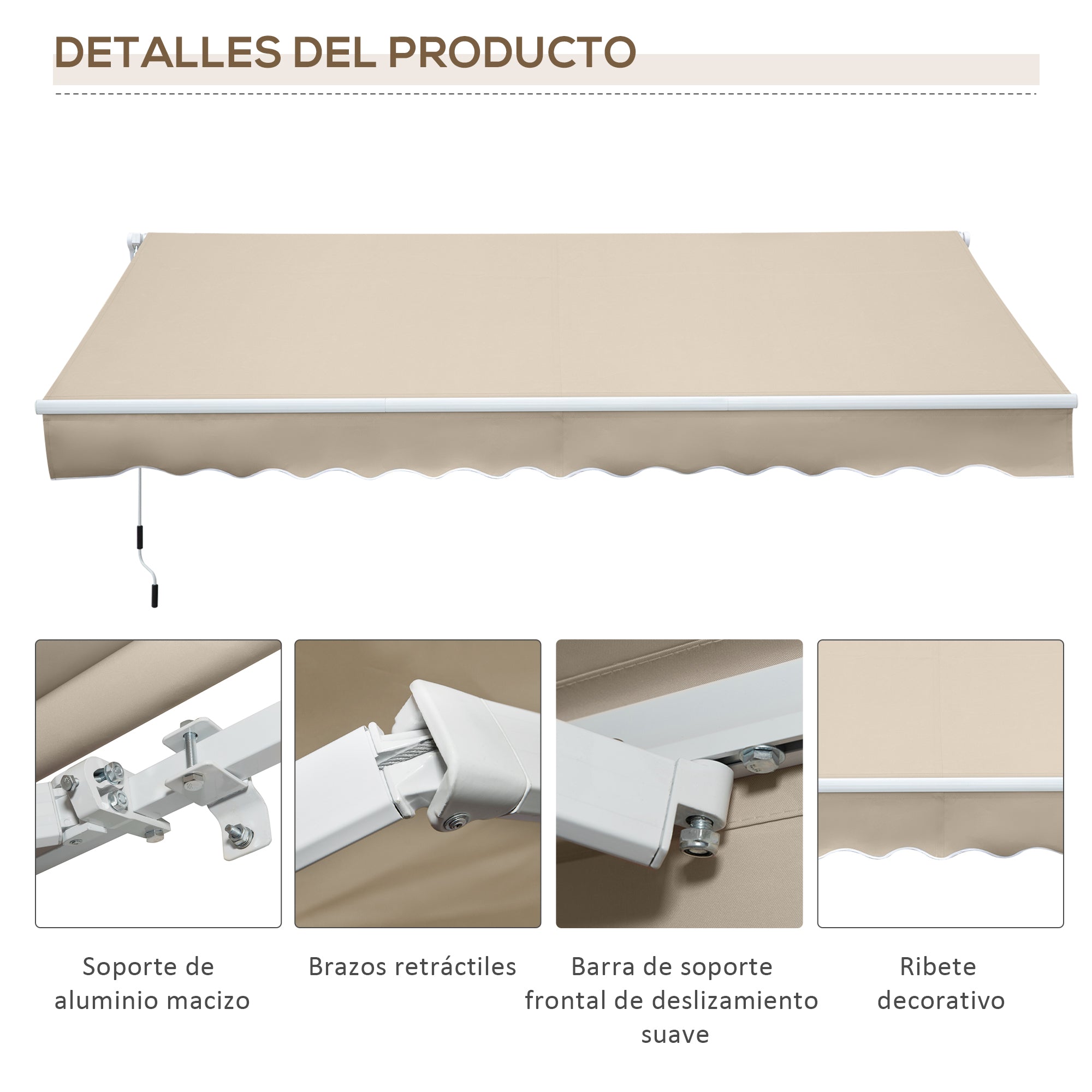Manual Retractable Awning 350x250 cm Balcony Awning with Waterproof and Anti-UV Metal Crank Outdoor Roll-up Awning for Garden Terrace Windows Cream