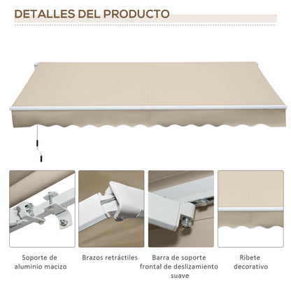 Manual Retractable Awning 350x250 cm Balcony Awning with Waterproof and Anti-UV Metal Crank Outdoor Roll-up Awning for Garden Terrace Windows Cream