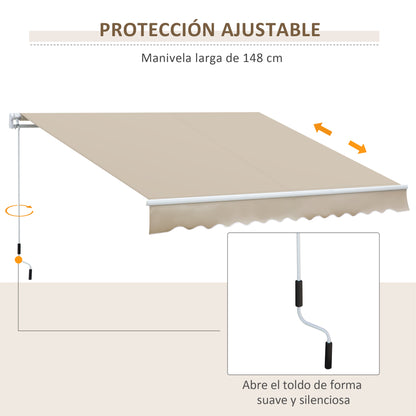 Manual Retractable Awning 350x250 cm Balcony Awning with Waterproof and Anti-UV Metal Crank Outdoor Roll-up Awning for Garden Terrace Windows Cream