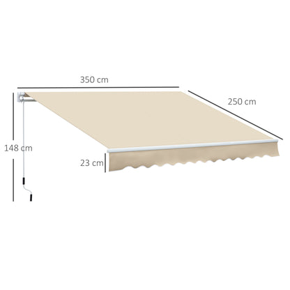Manual Retractable Awning 350x250 cm Balcony Awning with Waterproof and Anti-UV Metal Crank Outdoor Roll-up Awning for Garden Terrace Windows Cream