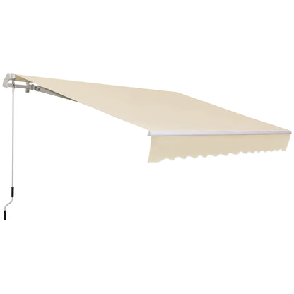 Manual Retractable Awning 350x250 cm Balcony Awning with Waterproof and Anti-UV Metal Crank Outdoor Roll-up Awning for Garden Terrace Windows Cream