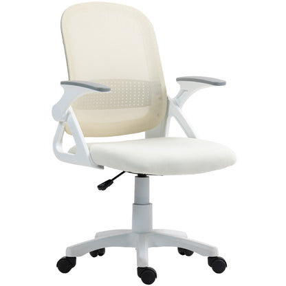Ergonomic Mesh Office Chair with Flip-Up Arms, Lumbar Support, Adjustable Height & Tilt — White