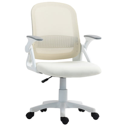 Ergonomic Mesh Office Chair with Flip-Up Arms, Lumbar Support, Adjustable Height & Tilt — White