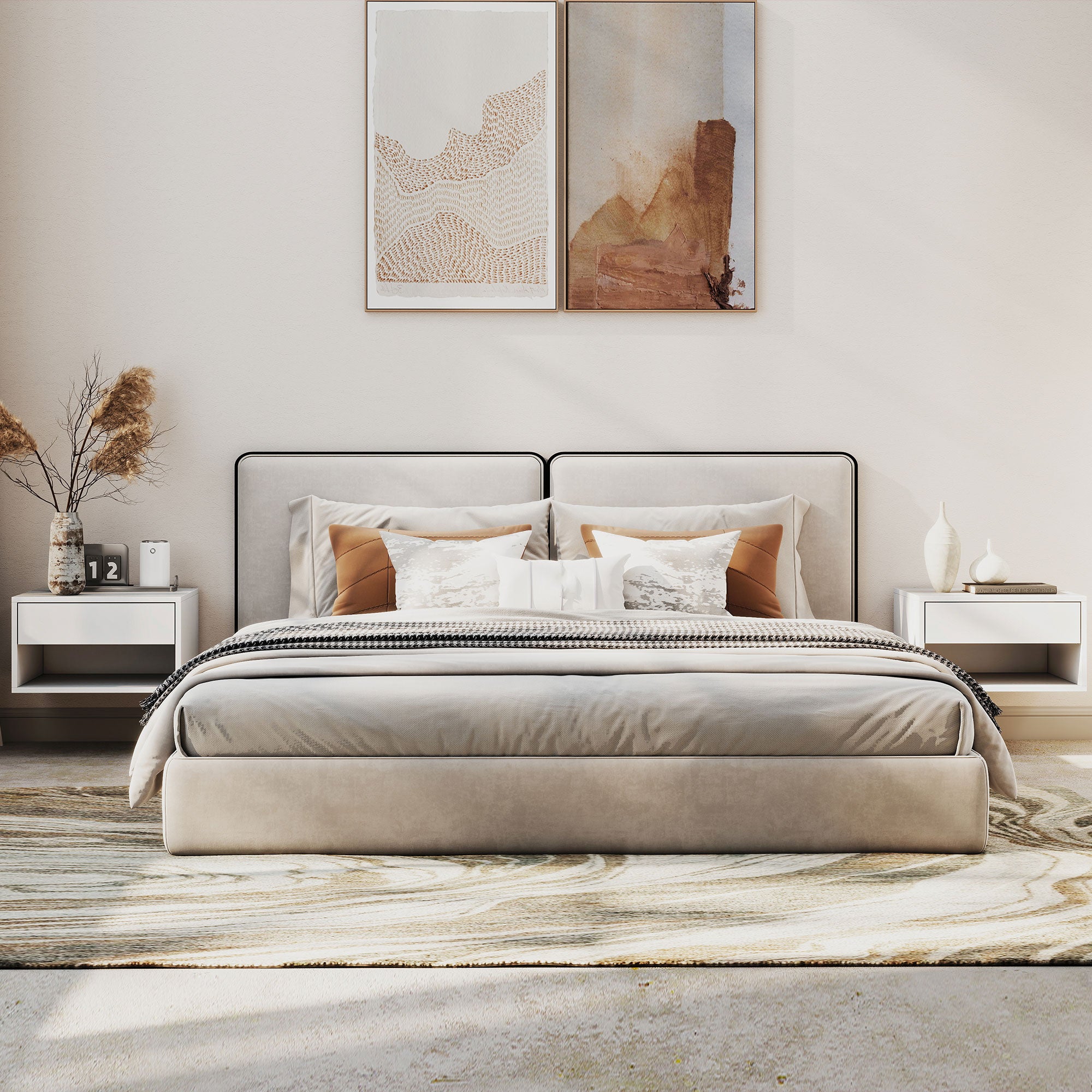 Set of 2 Wall-Mounted Nightstands – Floating Nightstands with Sliding Drawer, Open Compartment & Top Shelf, Modern Style, 37 x 32 x 21 cm (14.6 x 12.6 x 8.3 in), White