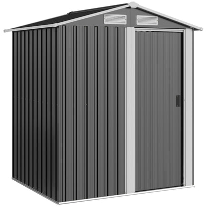 Zinc-Coated Steel Garden Shed, Tool Storage Shed with Sloping Roof and 4 Air Vents, 152x132x188cm, Dark Grey and White