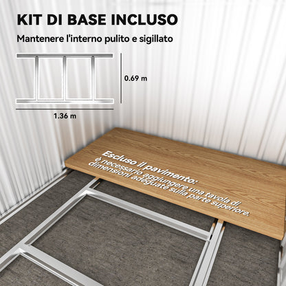 Zinc-Coated Steel Garden Shed, Tool Storage Shed with Sloping Roof and 4 Air Vents, 152x132x188cm, Dark Grey and White