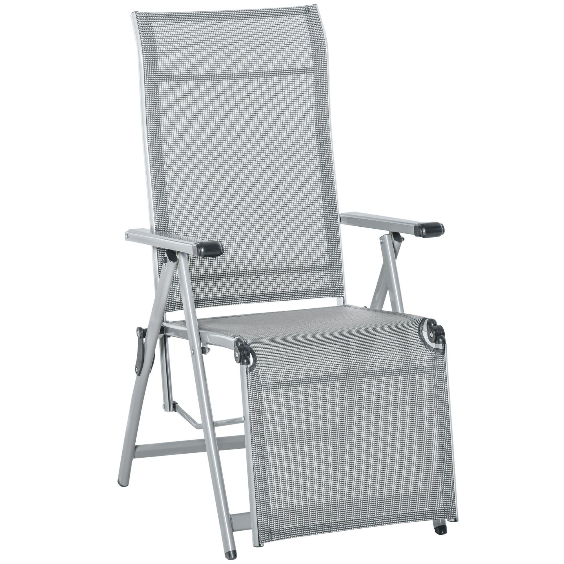 Folding Garden Lounger Chair Beach Seat Adjustable in 10 Positions with High Backrest and Breathable Footrest Max Load 120 kg 78x58x110 cm Gray
