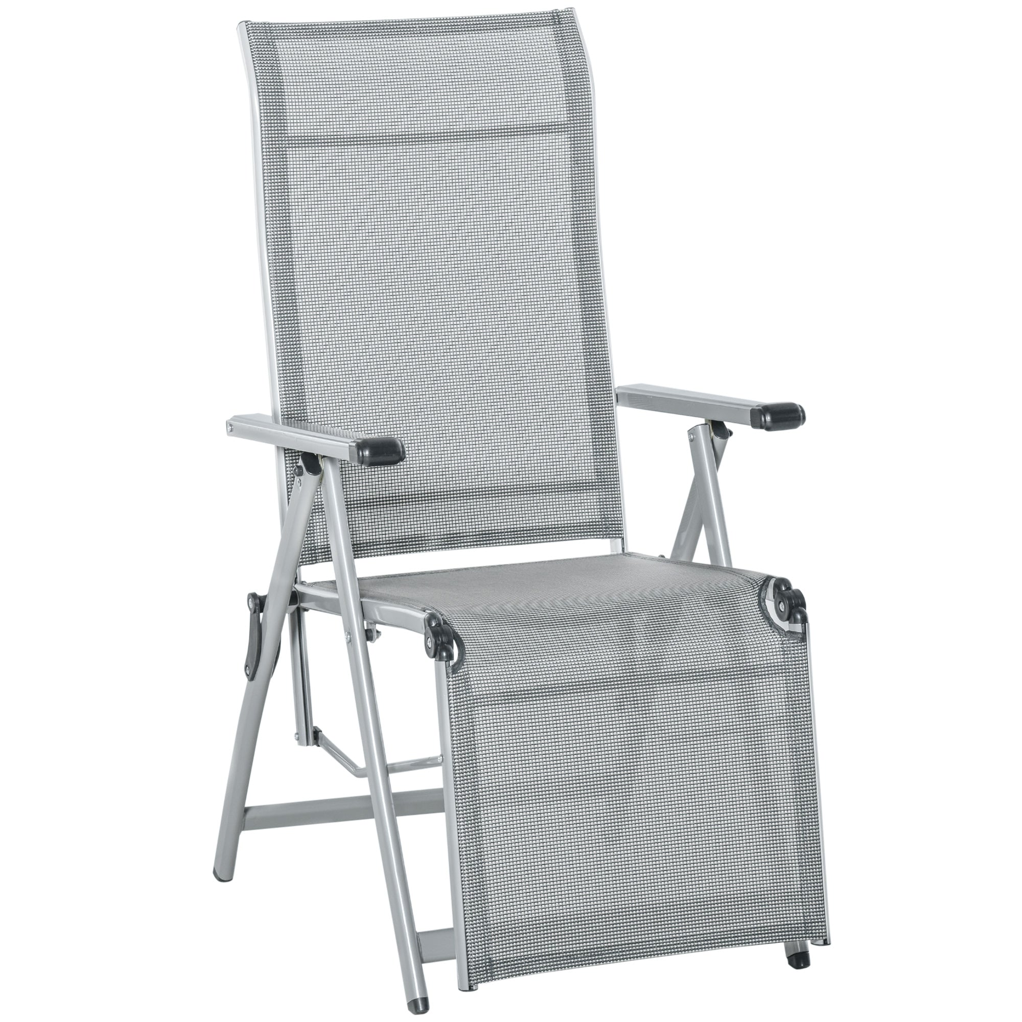 Folding Garden Lounger Chair Beach Seat Adjustable in 10 Positions with High Backrest and Breathable Footrest Max Load 120 kg 78x58x110 cm Gray