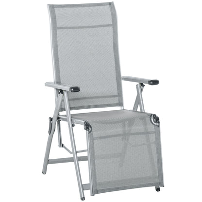 Folding Garden Lounger Chair Beach Seat Adjustable in 10 Positions with High Backrest and Breathable Footrest Max Load 120 kg 78x58x110 cm Gray