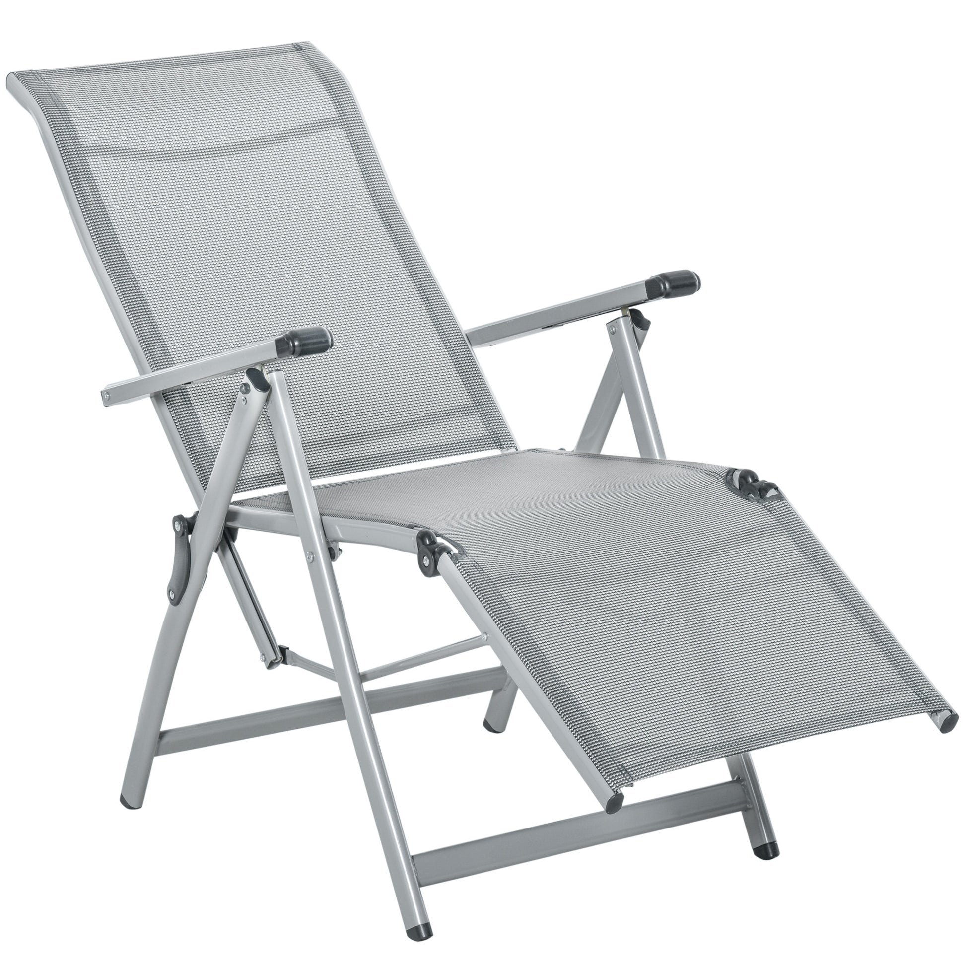 Folding Garden Lounger Chair Beach Seat Adjustable in 10 Positions with High Backrest and Breathable Footrest Max Load 120 kg 78x58x110 cm Gray