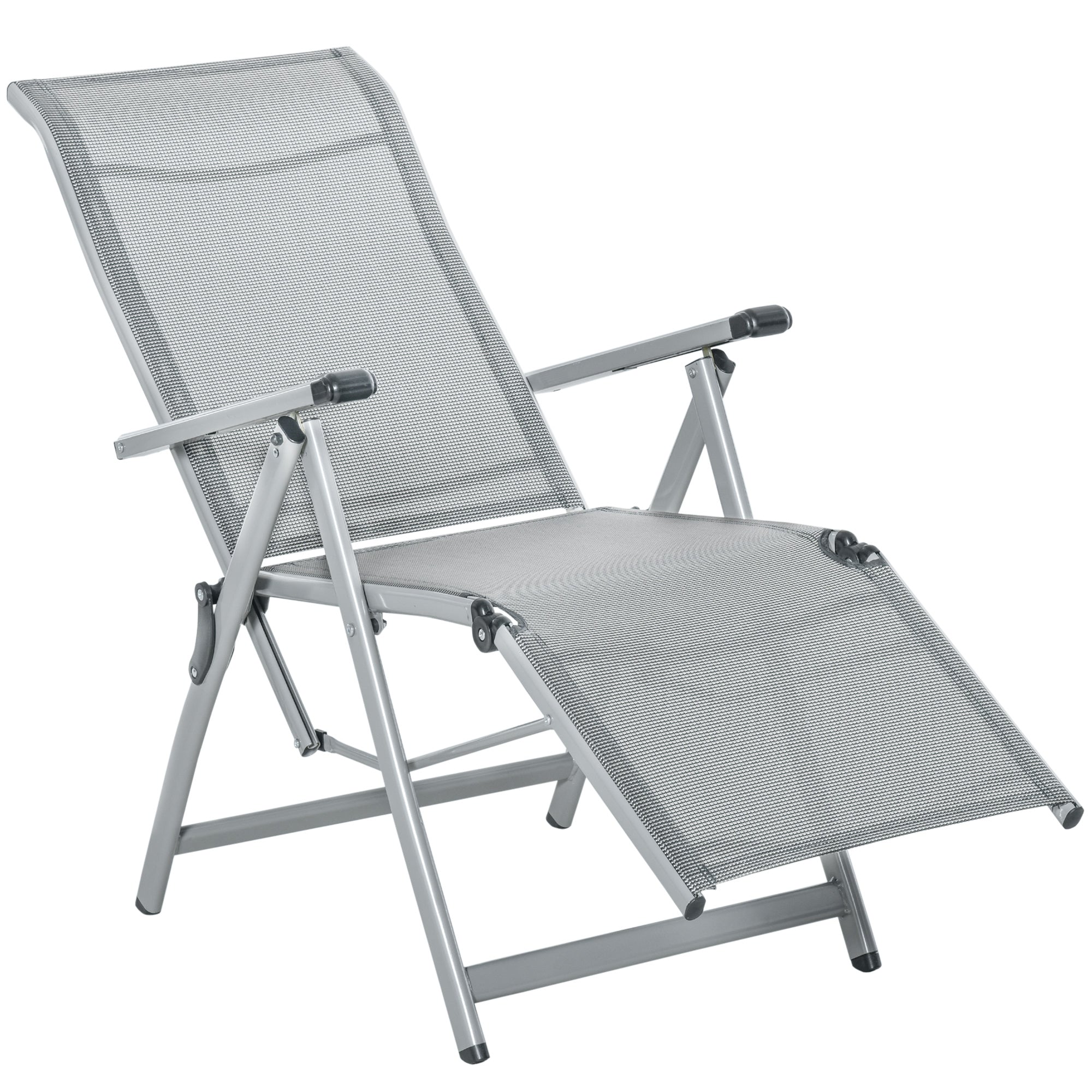 Folding Garden Lounger Chair Beach Seat Adjustable in 10 Positions with High Backrest and Breathable Footrest Max Load 120 kg 78x58x110 cm Gray
