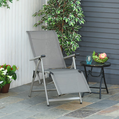 Folding Garden Lounger Chair Beach Seat Adjustable in 10 Positions with High Backrest and Breathable Footrest Max Load 120 kg 78x58x110 cm Gray