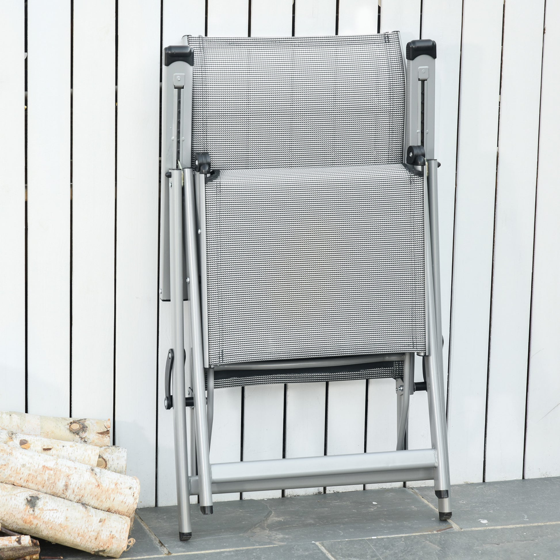 Folding Garden Lounger Chair Beach Seat Adjustable in 10 Positions with High Backrest and Breathable Footrest Max Load 120 kg 78x58x110 cm Gray