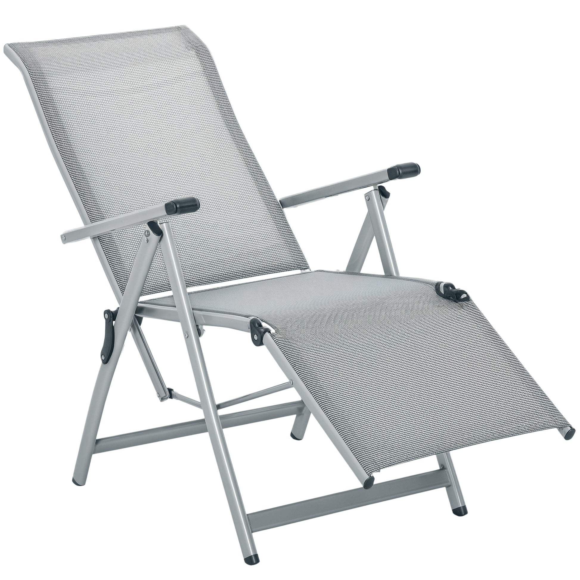 Folding Garden Lounger Chair Beach Seat Adjustable in 10 Positions with High Backrest and Breathable Footrest Max Load 120 kg 78x58x110 cm Gray
