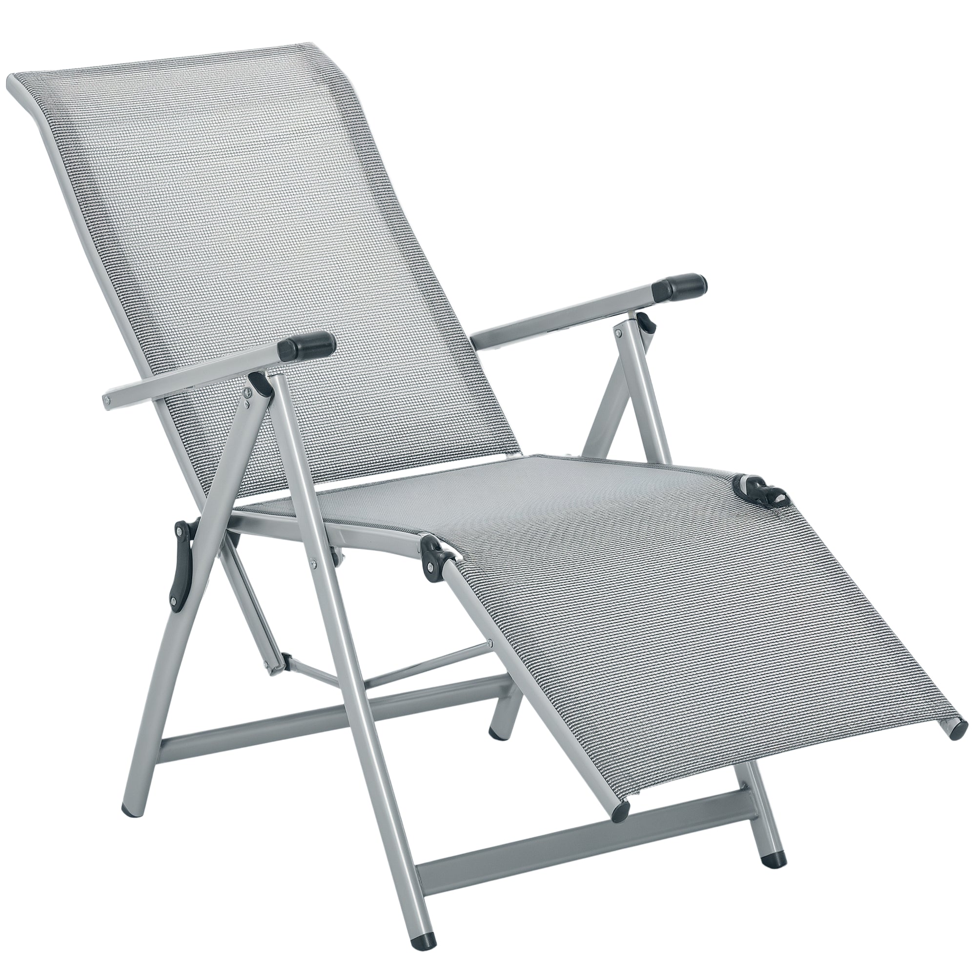Folding Garden Lounger Chair Beach Seat Adjustable in 10 Positions with High Backrest and Breathable Footrest Max Load 120 kg 78x58x110 cm Gray