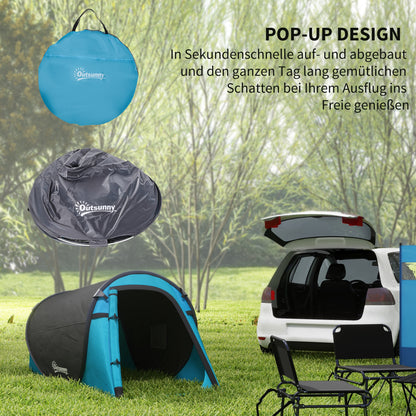 Pop-Up Tent for 1-2 People, Camping Tent for 3 Seasons, Polyester, Fiberglass, Blue+Gray, 220 x 108 x 110 cm