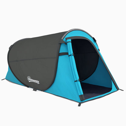 Pop-Up Tent for 1-2 People, Camping Tent for 3 Seasons, Polyester, Fiberglass, Blue+Gray, 220 x 108 x 110 cm