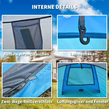 Pop-Up Tent for 1-2 People, Camping Tent for 3 Seasons, Polyester, Fiberglass, Blue+Gray, 220 x 108 x 110 cm