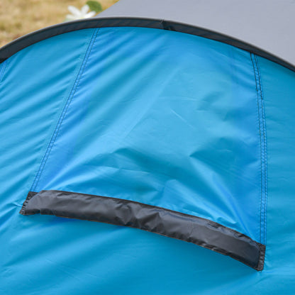Pop-Up Tent for 1-2 People, Camping Tent for 3 Seasons, Polyester, Fiberglass, Blue+Gray, 220 x 108 x 110 cm