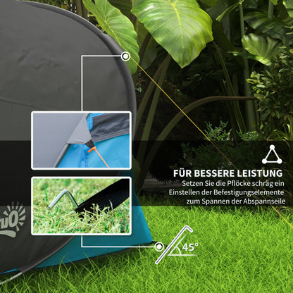 Pop-Up Tent for 1-2 People, Camping Tent for 3 Seasons, Polyester, Fiberglass, Blue+Gray, 220 x 108 x 110 cm
