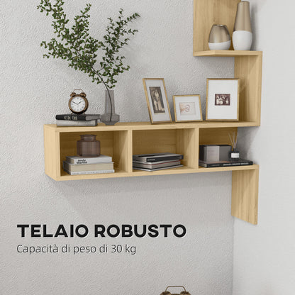 Wall Shelf in MDF with Open Shelves for Living Room and Bedroom, 80x20x128.5 cm, Oak color