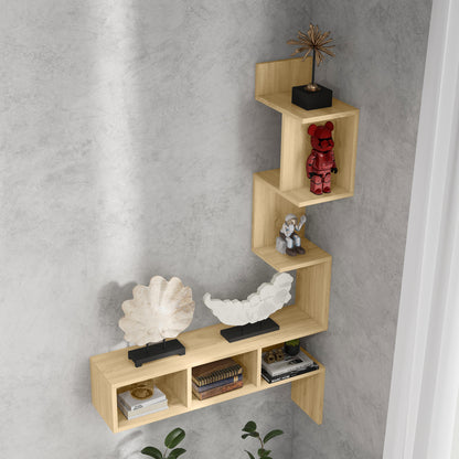 Wall Shelf in MDF with Open Shelves for Living Room and Bedroom, 80x20x128.5 cm, Oak color