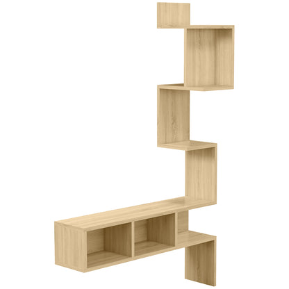 Wall Shelf in MDF with Open Shelves for Living Room and Bedroom, 80x20x128.5 cm, Oak color
