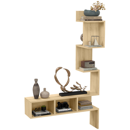 Wall Shelf in MDF with Open Shelves for Living Room and Bedroom, 80x20x128.5 cm, Oak color