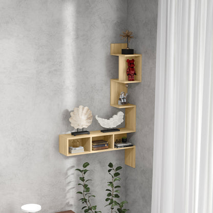 Wall Shelf in MDF with Open Shelves for Living Room and Bedroom, 80x20x128.5 cm, Oak color
