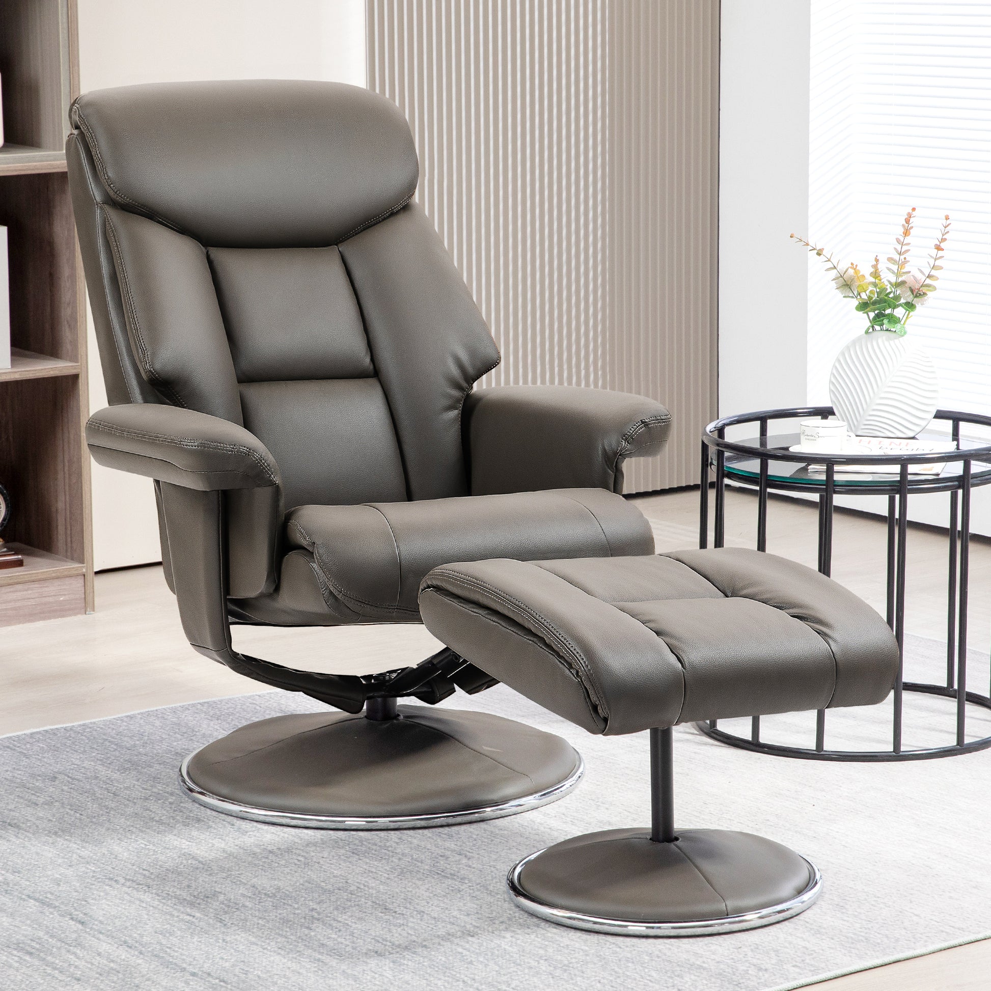 Recliner with Ottoman, TV Armchair with Reclining Function, Rocking Feature, High Backrest for Bedroom, Living Room, Faux Leather, Gray