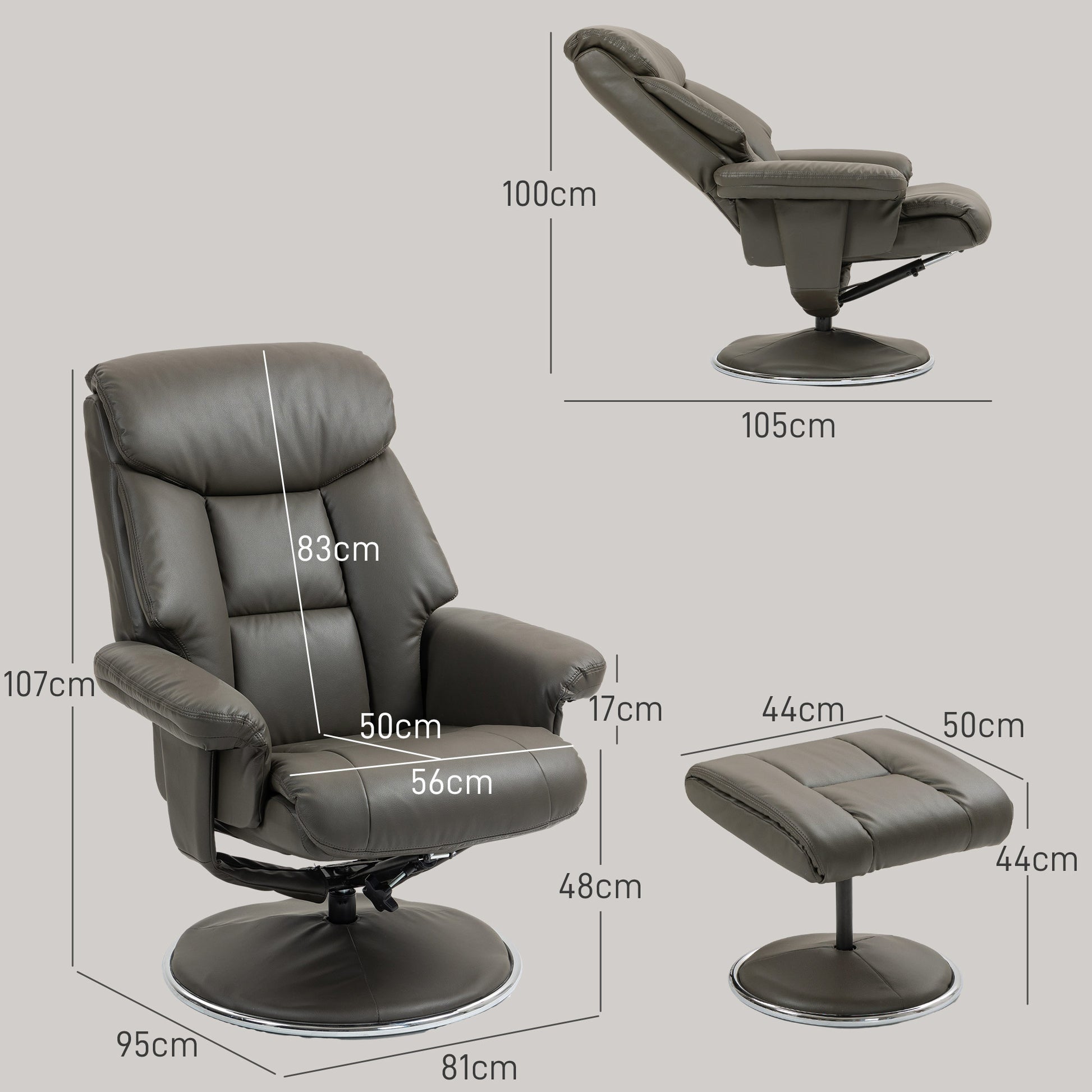 Recliner with Ottoman, TV Armchair with Reclining Function, Rocking Feature, High Backrest for Bedroom, Living Room, Faux Leather, Gray
