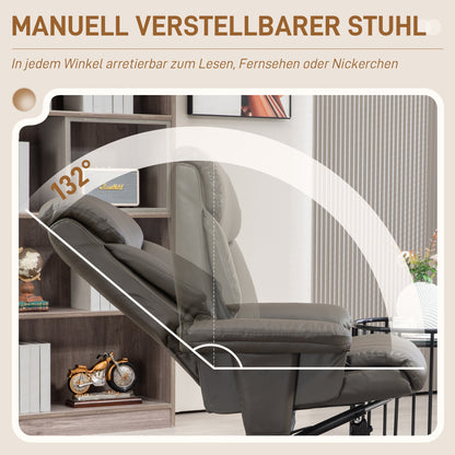 Recliner with Ottoman, TV Armchair with Reclining Function, Rocking Feature, High Backrest for Bedroom, Living Room, Faux Leather, Gray