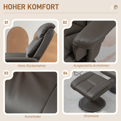 Recliner with Ottoman, TV Armchair with Reclining Function, Rocking Feature, High Backrest for Bedroom, Living Room, Faux Leather, Gray