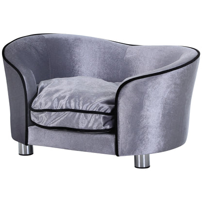 Luxury Pet Sofa with Pillow Cat Sofa Elevated Dog Bed Dog Couch Pet Bed Plush Pine Wood Light Gray 69 x 49 x 38 cm