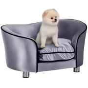Luxury Pet Sofa with Pillow Cat Sofa Elevated Dog Bed Dog Couch Pet Bed Plush Pine Wood Light Gray 69 x 49 x 38 cm