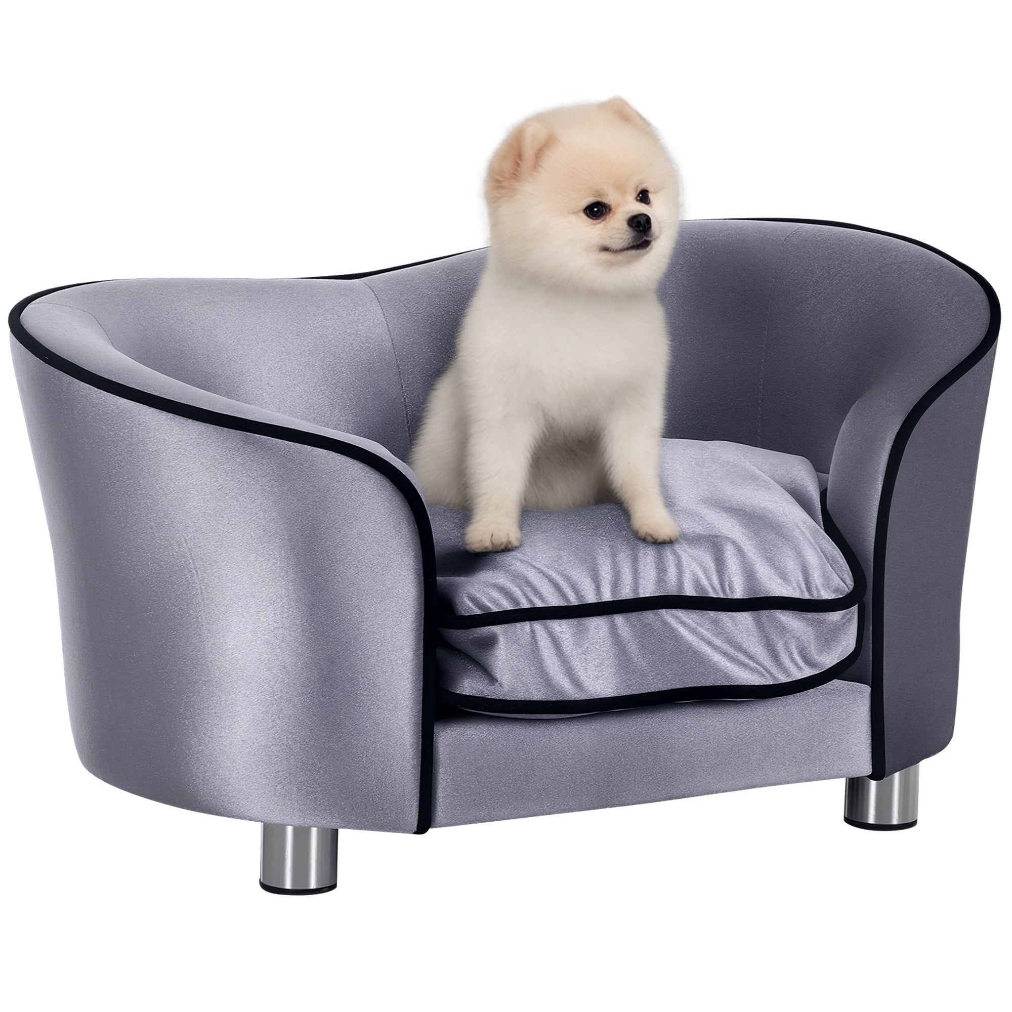 Luxury Pet Sofa with Pillow Cat Sofa Elevated Dog Bed Dog Couch Pet Bed Plush Pine Wood Light Gray 69 x 49 x 38 cm
