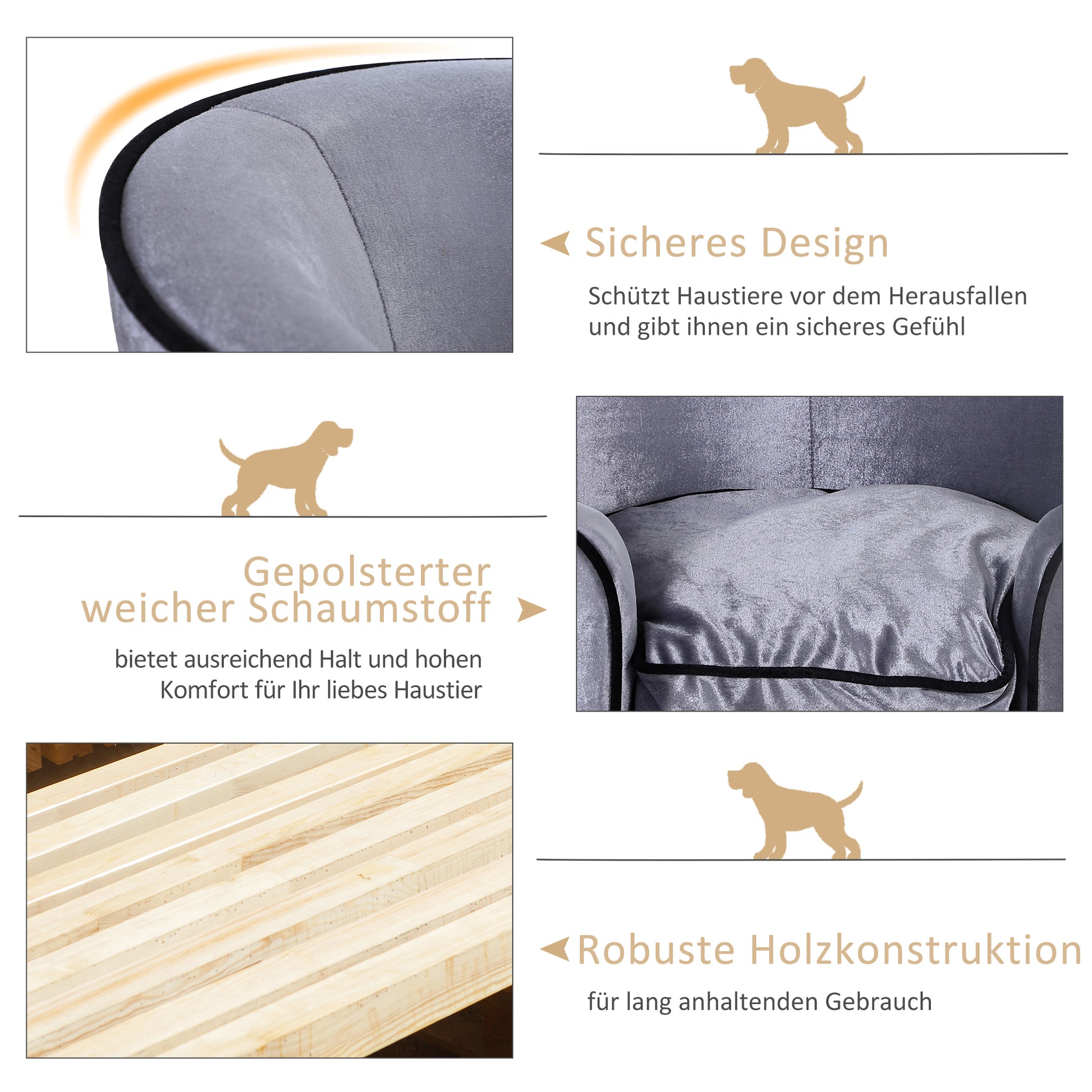 Luxury Pet Sofa with Pillow Cat Sofa Elevated Dog Bed Dog Couch Pet Bed Plush Pine Wood Light Gray 69 x 49 x 38 cm