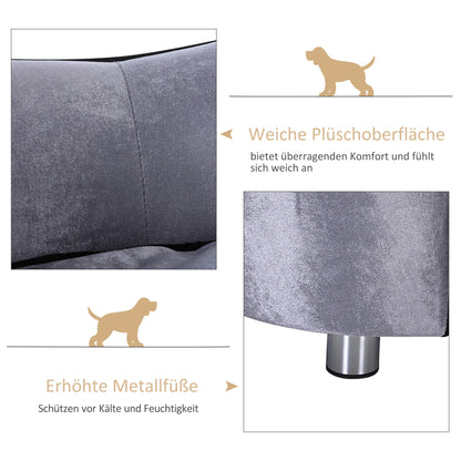 Luxury Pet Sofa with Pillow Cat Sofa Elevated Dog Bed Dog Couch Pet Bed Plush Pine Wood Light Gray 69 x 49 x 38 cm