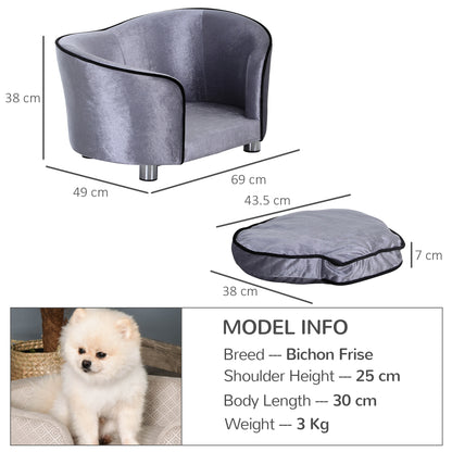 Luxury Pet Sofa with Pillow Cat Sofa Elevated Dog Bed Dog Couch Pet Bed Plush Pine Wood Light Gray 69 x 49 x 38 cm