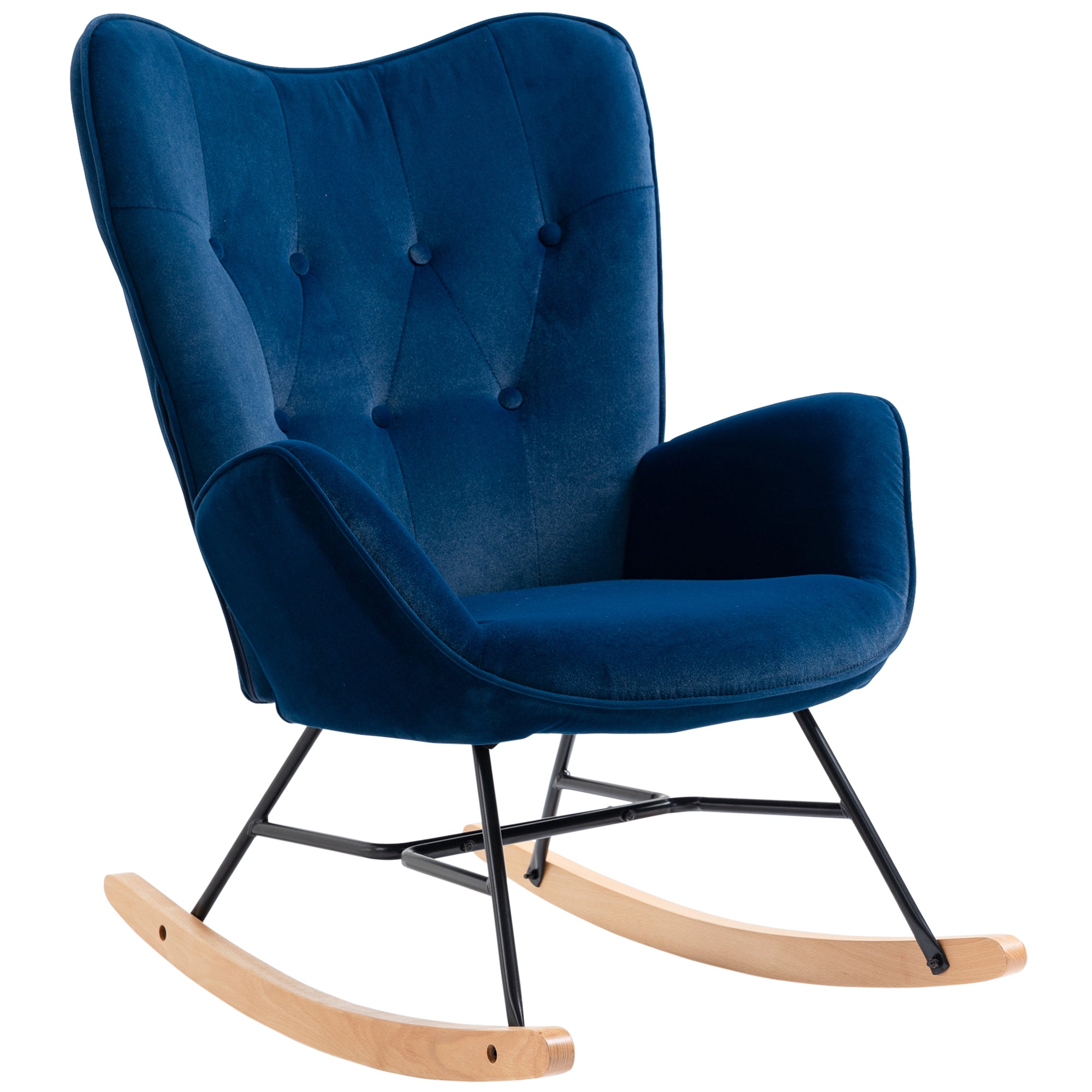 Rocking Chair, Ergonomic Rocking Armchair, Nursing Chair with Velvet Look, Rocking Chair up to 150 kg Load Capacity, for Bedroom, Living Room, Blue