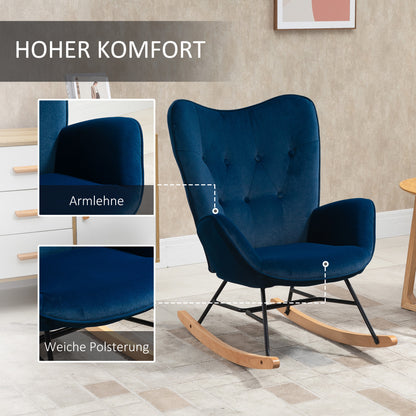 Rocking Chair, Ergonomic Rocking Armchair, Nursing Chair with Velvet Look, Rocking Chair up to 150 kg Load Capacity, for Bedroom, Living Room, Blue