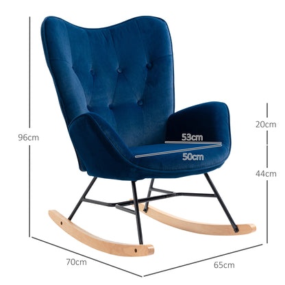 Rocking Chair, Ergonomic Rocking Armchair, Nursing Chair with Velvet Look, Rocking Chair up to 150 kg Load Capacity, for Bedroom, Living Room, Blue