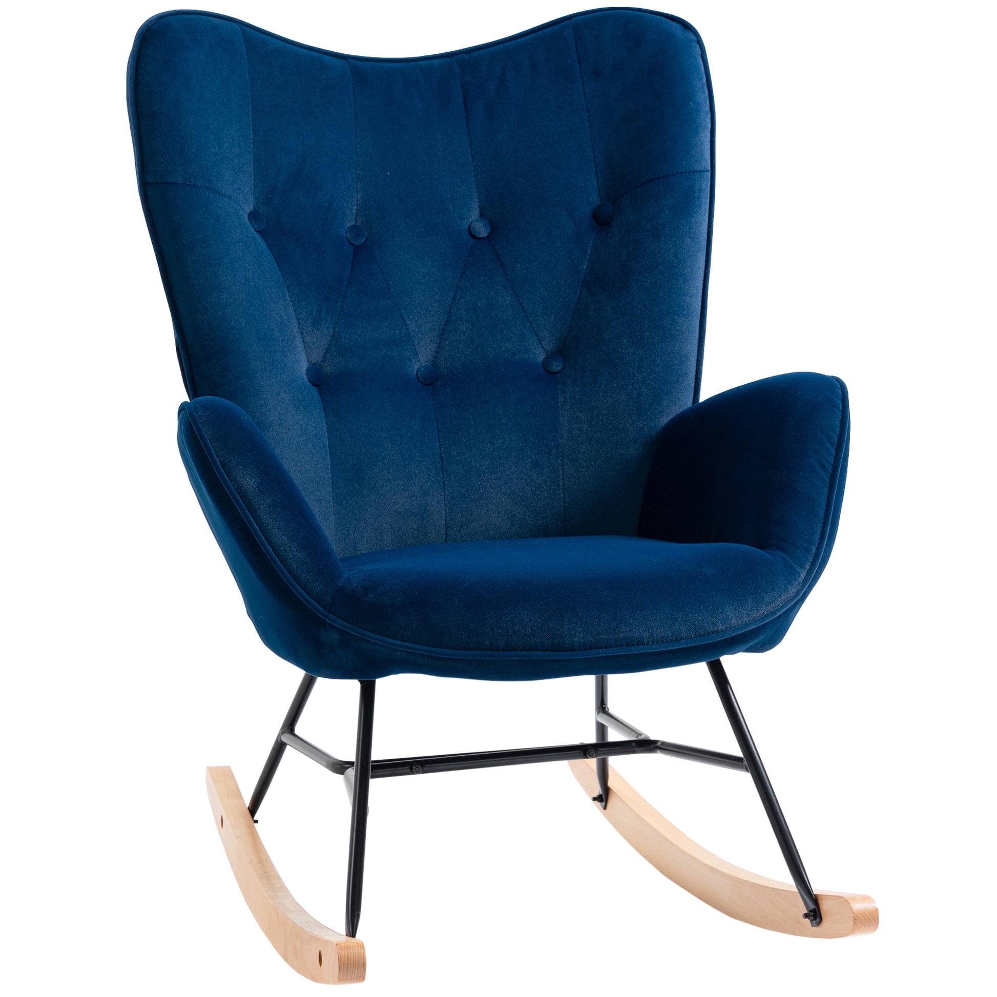 Rocking Chair, Ergonomic Rocking Armchair, Nursing Chair with Velvet Look, Rocking Chair up to 150 kg Load Capacity, for Bedroom, Living Room, Blue