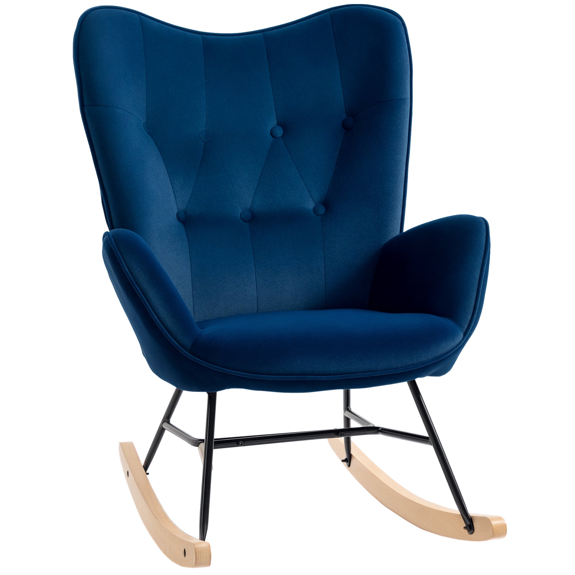 Rocking Chair, Ergonomic Rocking Armchair, Nursing Chair with Velvet Look, Rocking Chair up to 150 kg Load Capacity, for Bedroom, Living Room, Blue