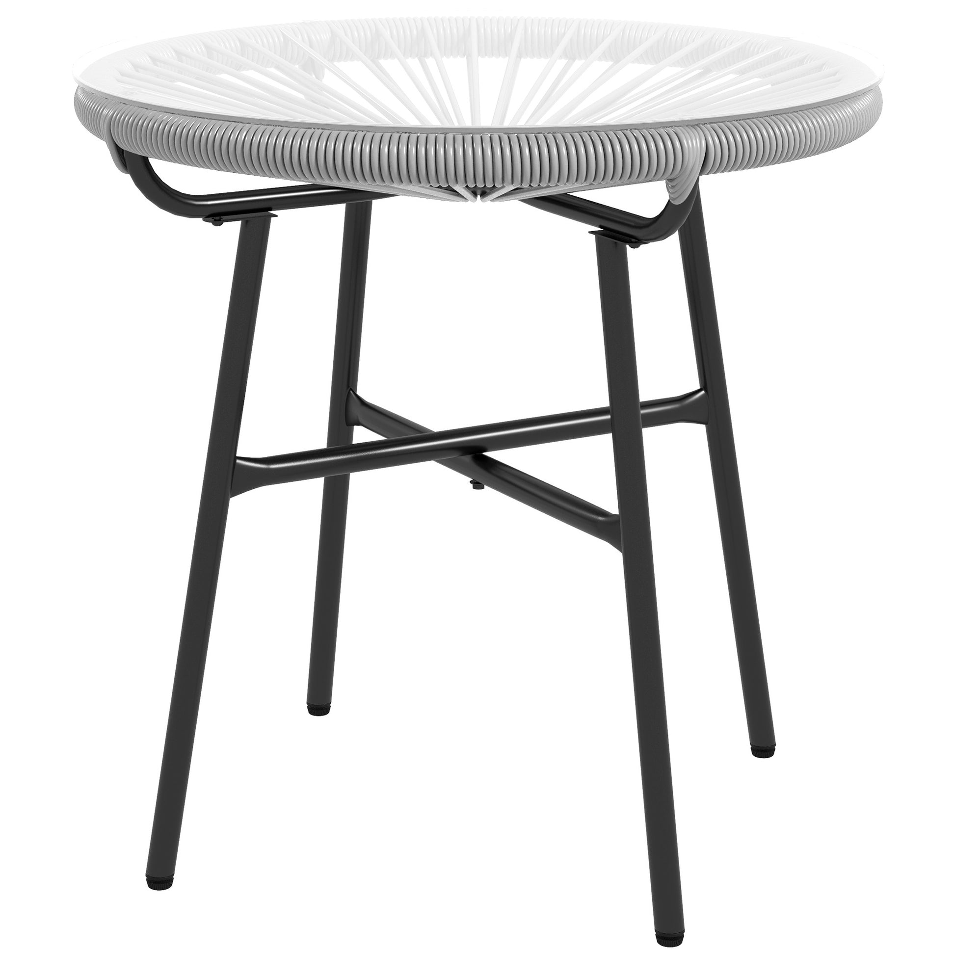 side table made of PE rattan round coffee table with glass tabletop tray garden table outdoor furniture coffee table sofa table bistro table for garden patio balcony, 50 x 50 x 50 cm, Gray