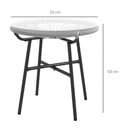 side table made of PE rattan round coffee table with glass tabletop tray garden table outdoor furniture coffee table sofa table bistro table for garden patio balcony, 50 x 50 x 50 cm, Gray