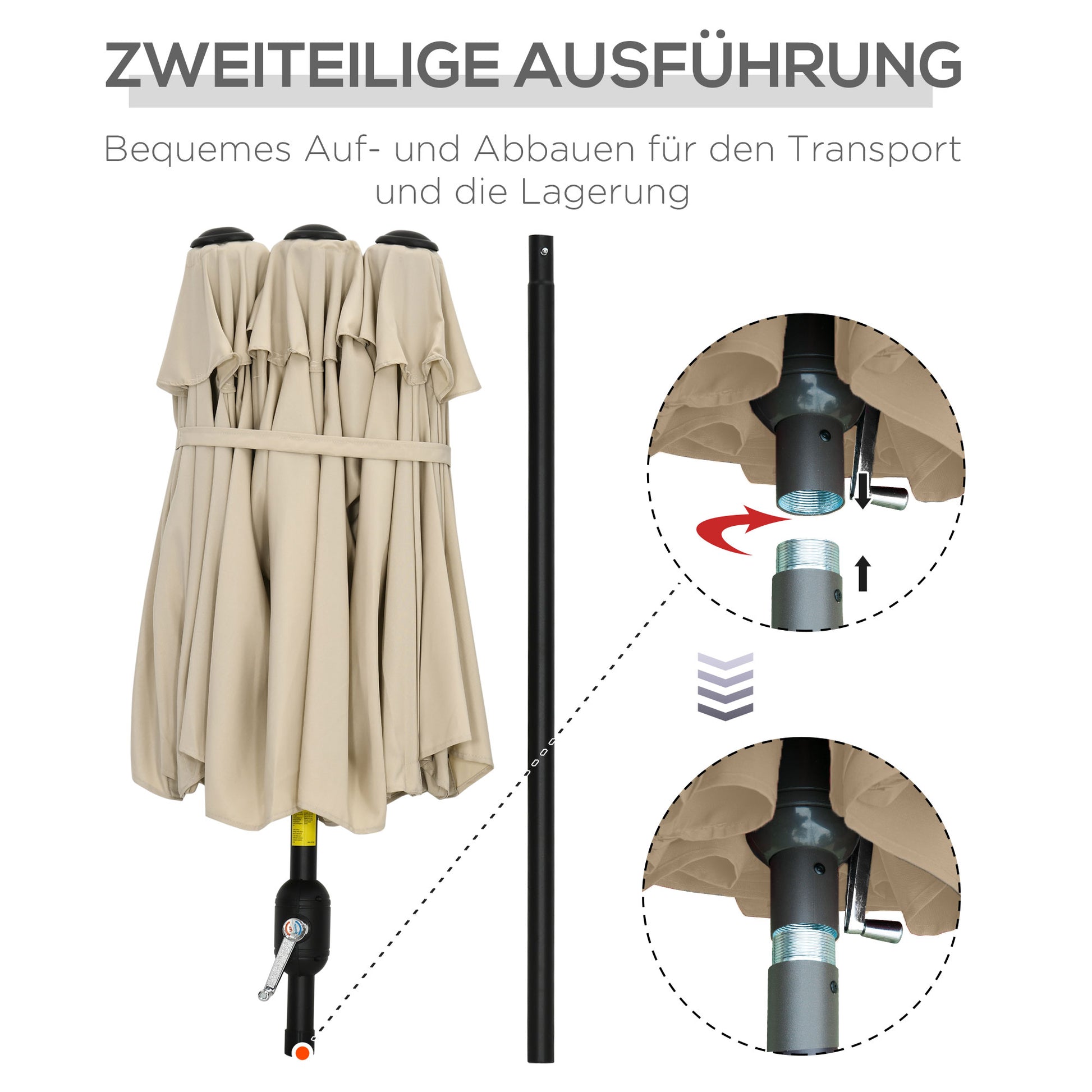Double Sun Umbrella, 285x147cm Garden Umbrella with Hand Crank, Metal Pole, Oval Market Umbrella with Wind Vent, Windproof Double Sun Umbrella with Adjustable Tilt Angle, for Patio, Pool Khaki